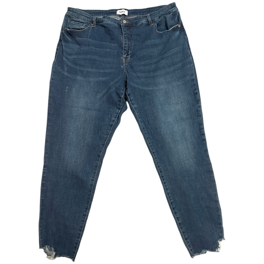 Pistola Blue High-Rise Skinny Jeans Women's 18W Stretch Denim‎ Raw Hem Tapered